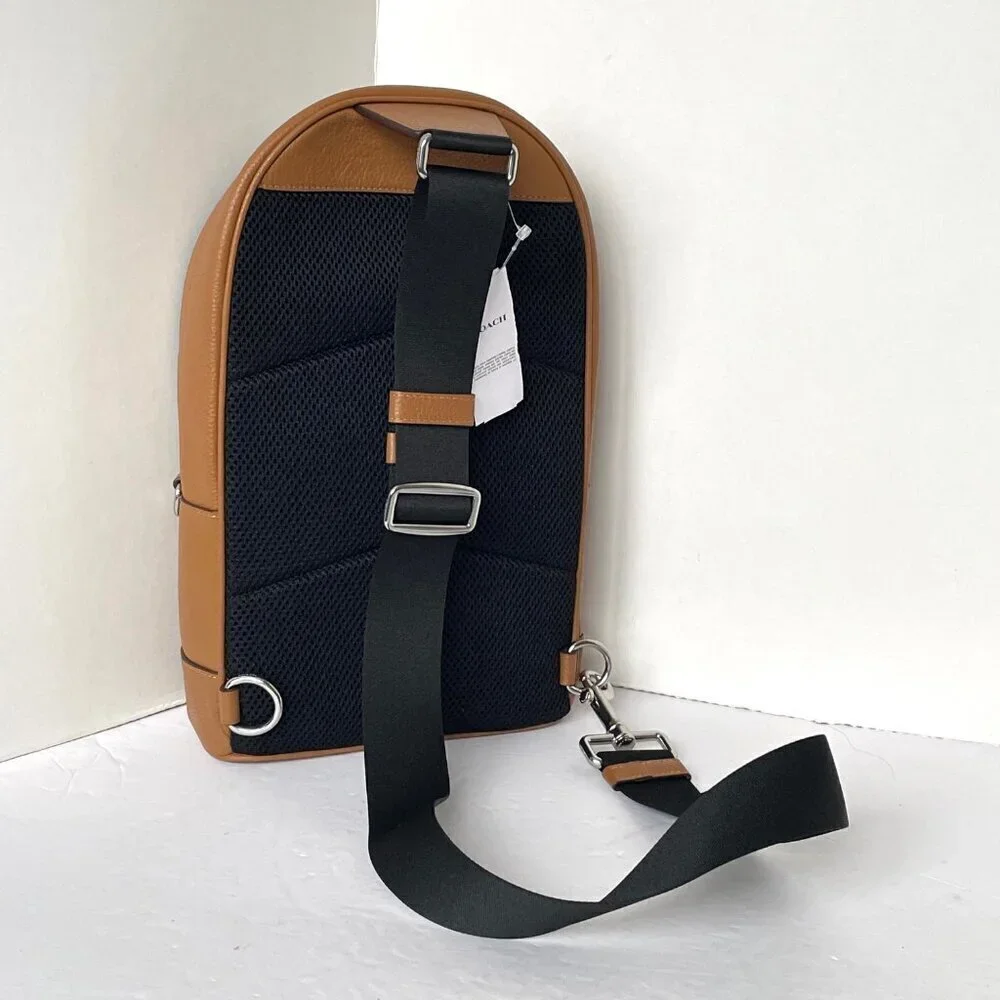 Coach West Pack Sling Bag 2540 Brown Pebble Leather Crossbody Backpack